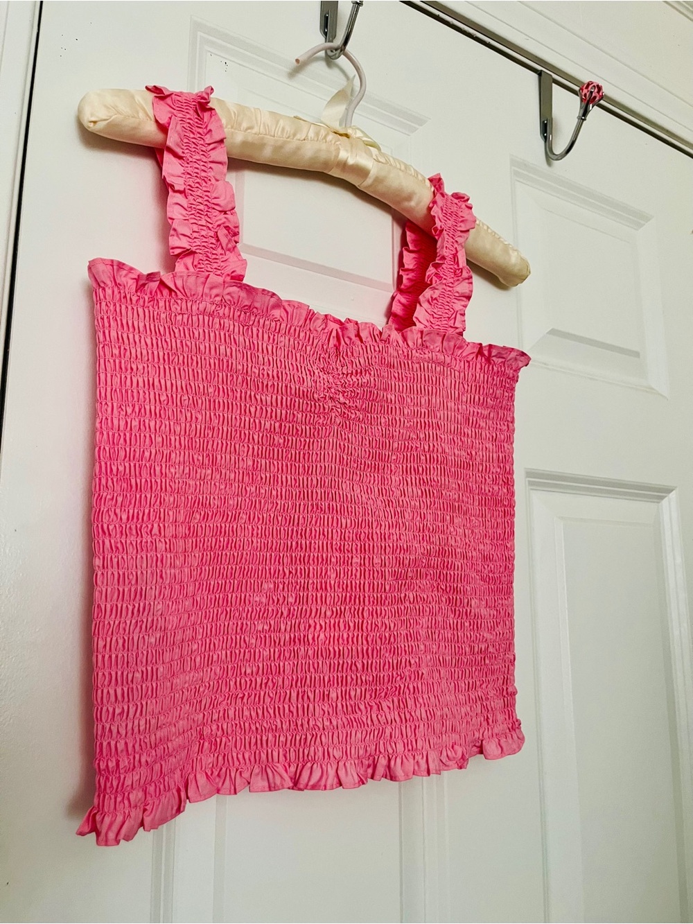 NWT Mango Bright Pink Smocked Ruffle Tank Top